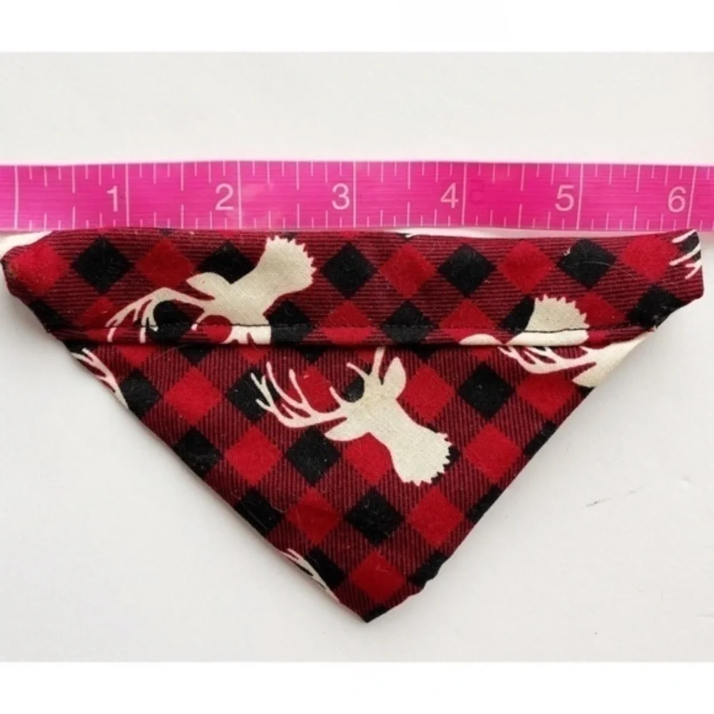 Black Red Deer Buffalo Plaid Tiny Dog/Cat Bandana Handmade